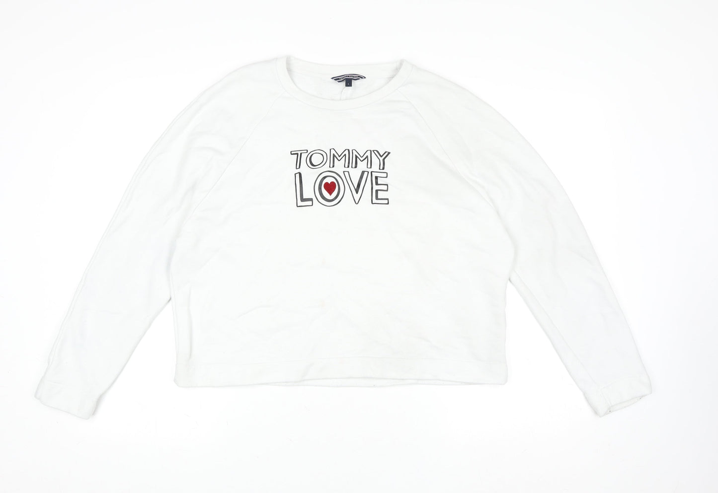 Tommy Hilfiger Women's White Love Logo Sweatshirt L Cotton Casual