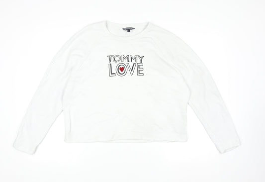 Tommy Hilfiger Women's White Love Logo Sweatshirt L Cotton Casual