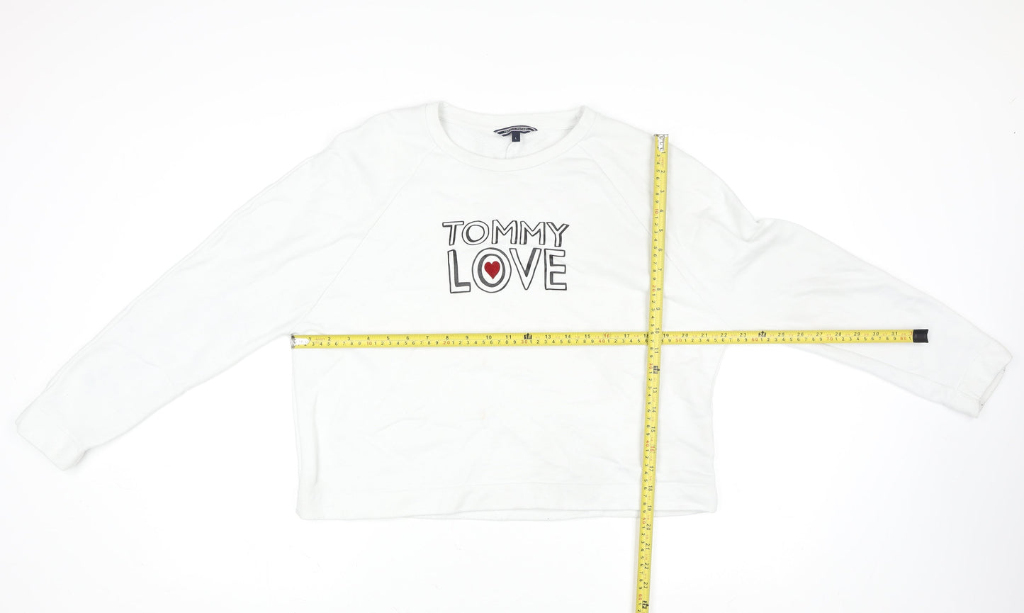Tommy Hilfiger Women's White Love Logo Sweatshirt L Cotton Casual