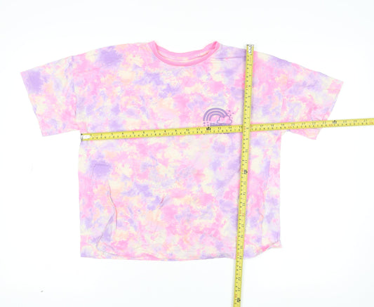 Dunnes Stores Girls Multicoloured Tie Dye Cotton T-Shirt L Happy Vibes