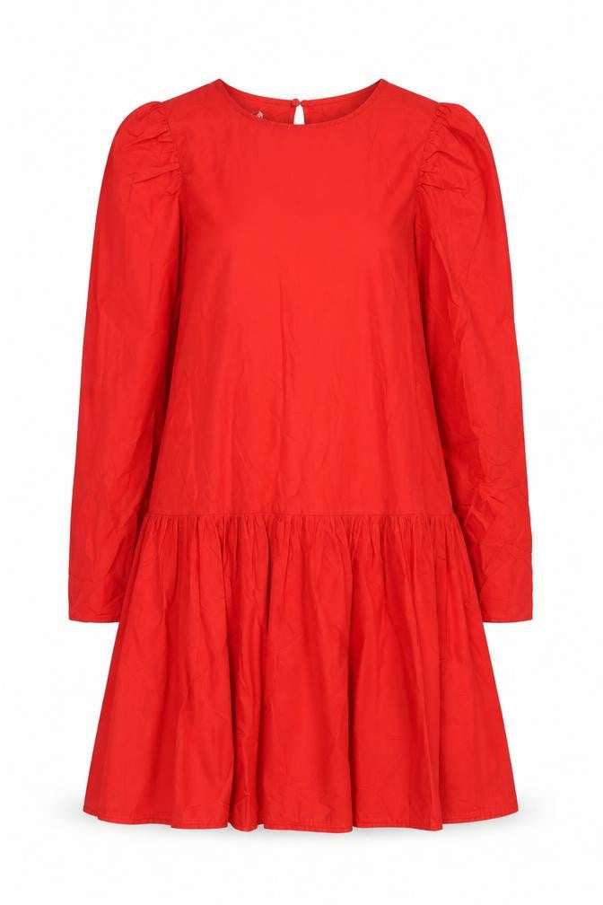 H&M Women Red Cotton Swing Dress Size 10 Long Sleeve Casual