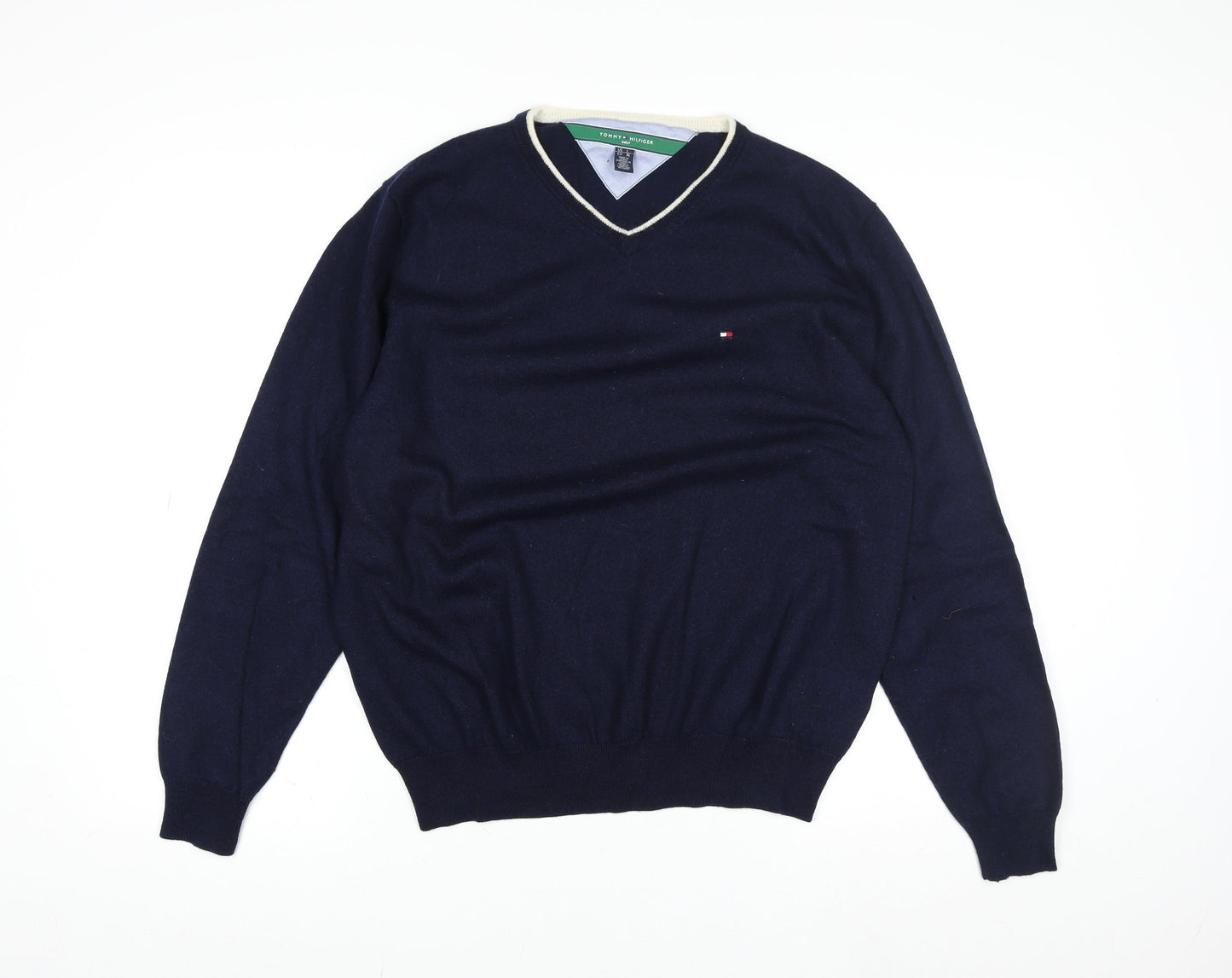 Tommy Hilfiger Men's Blue Wool V-Neck Golf Jumper XL