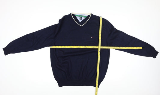 Tommy Hilfiger Men's Blue Wool V-Neck Golf Jumper XL