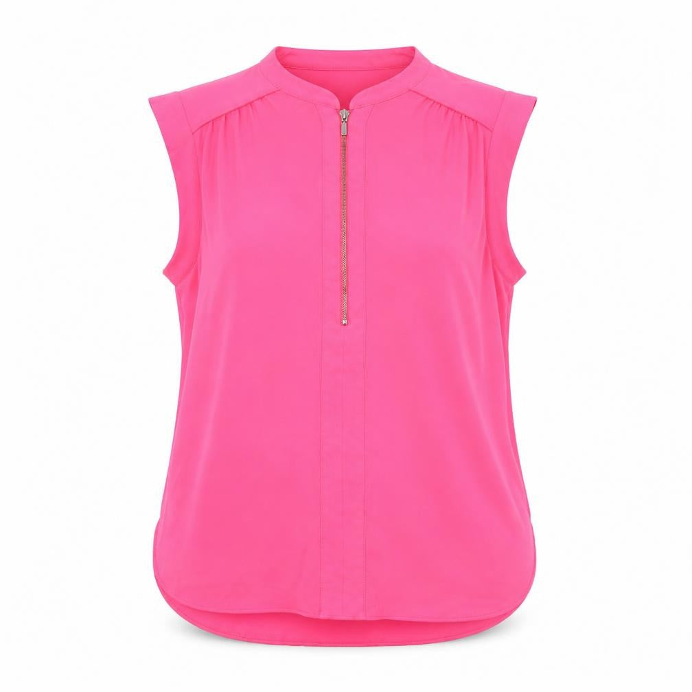 Dunnes Women's Pink Zip Front Sleeveless Blouse Size 14