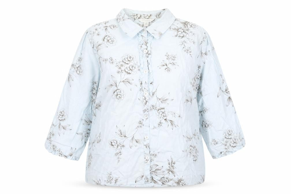 Charter Club Women’s Blue Floral Cotton Button-Up Shirt M