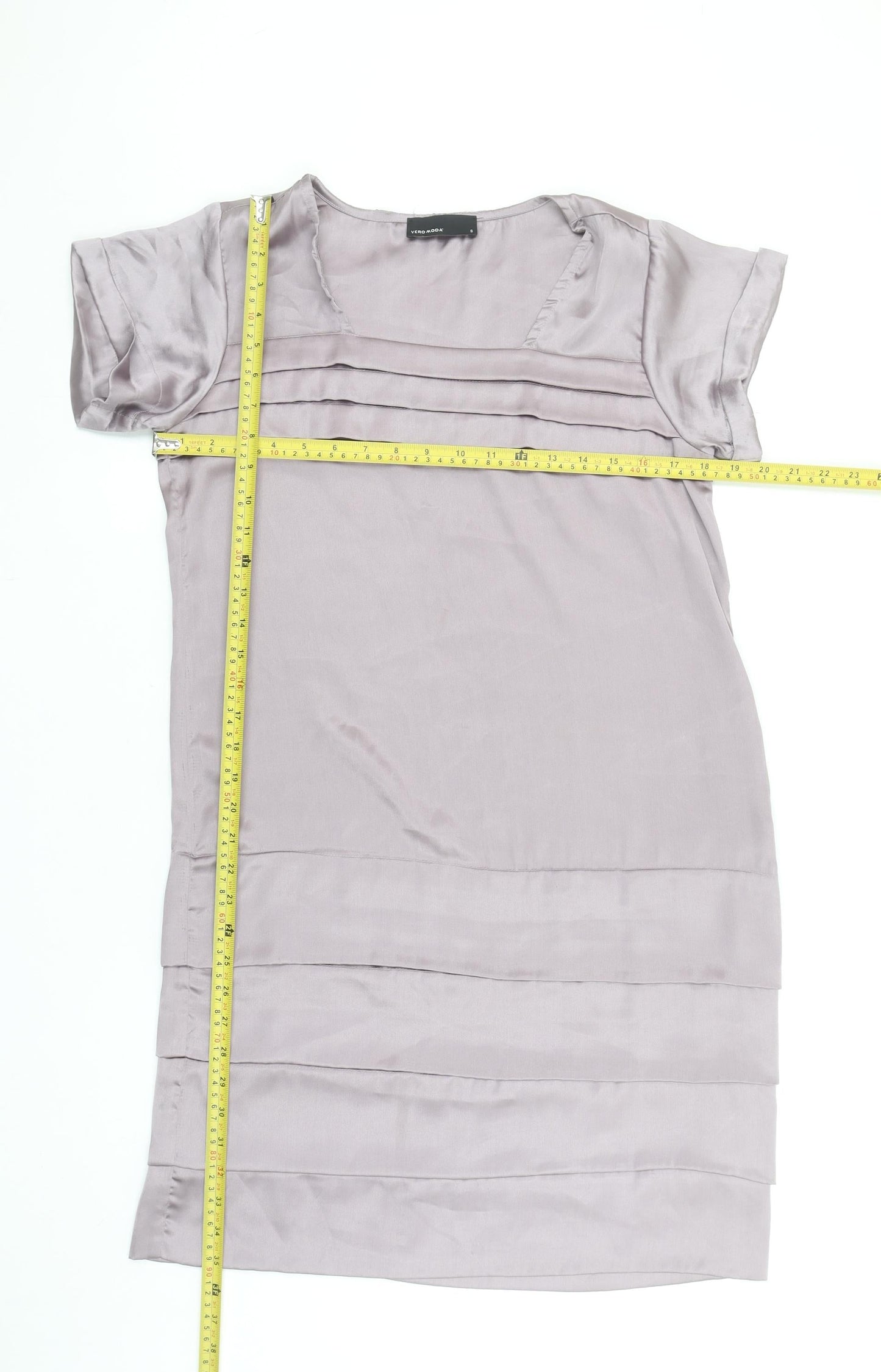 Vero Moda Women’s Grey Short Sleeve Satin Shift Dress Size S