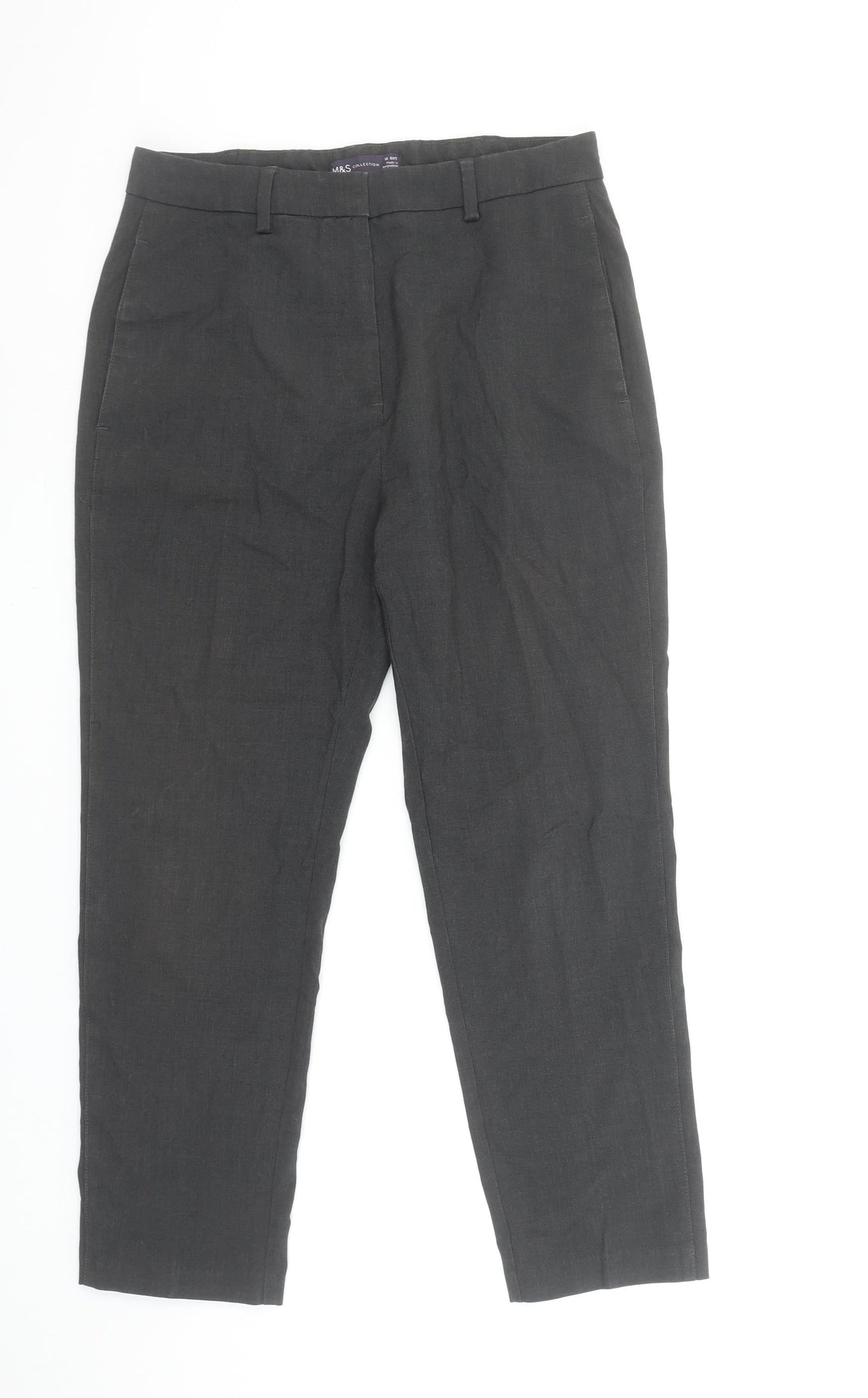 Marks and Spencer Women's Grey Classic Straight Leg Trousers Size 10 Short