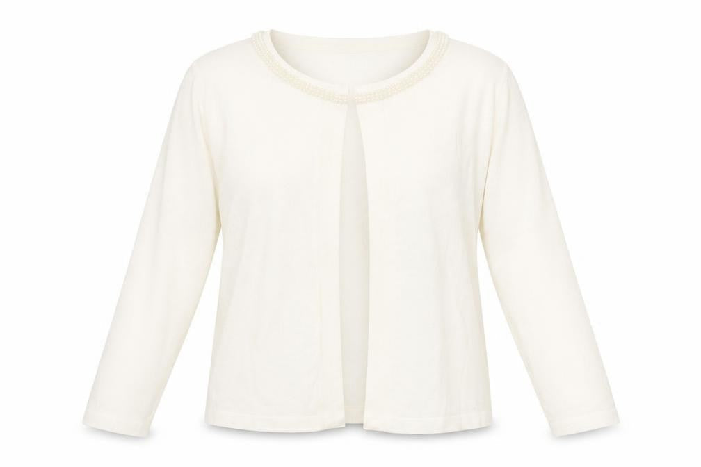 Gallery Women’s Ivory Beaded Neck Long Sleeve Knit Cardigan Size S