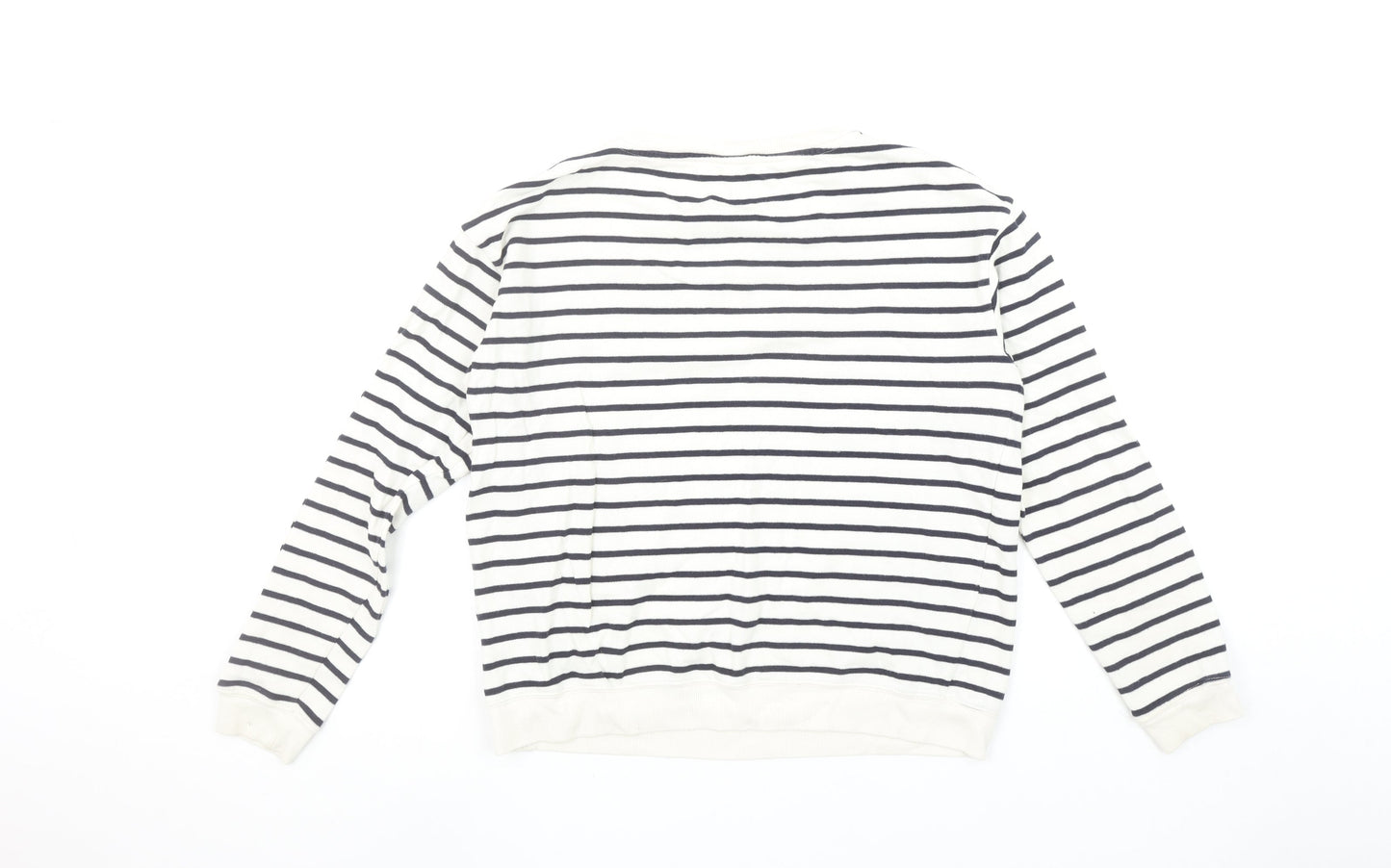 Mango Women’s White Black Striped Long Sleeve Cotton Top Size 8