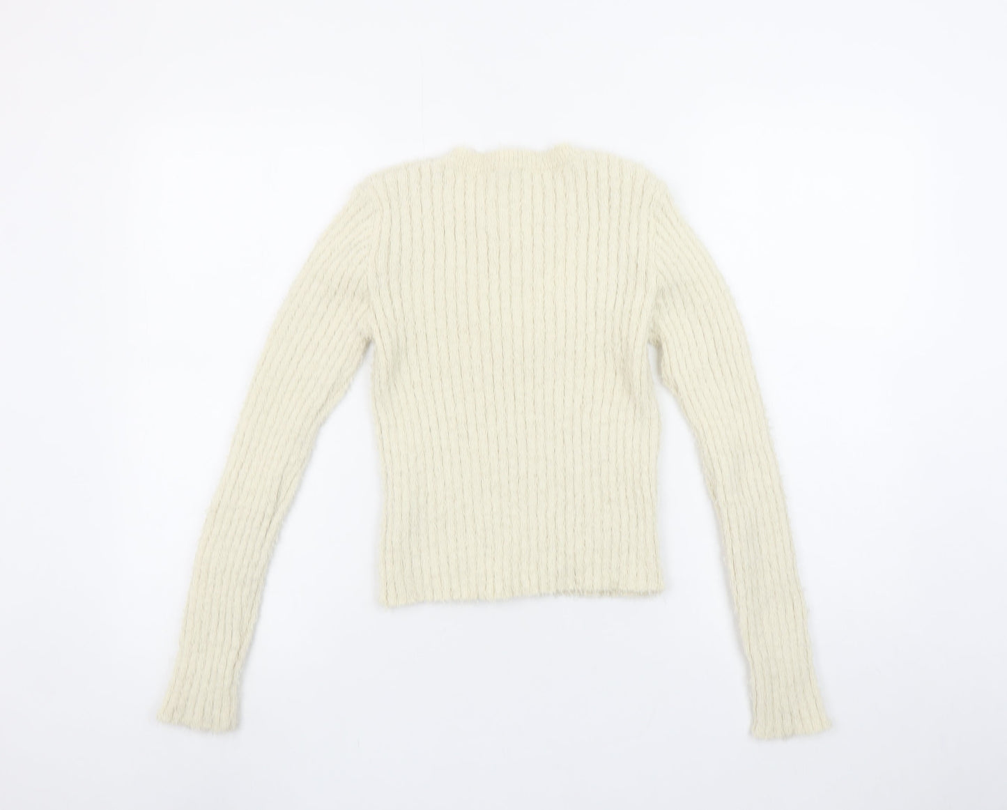 Zara Women Ivory Ribbed Knit Cut Out Pullover Jumper Size 12