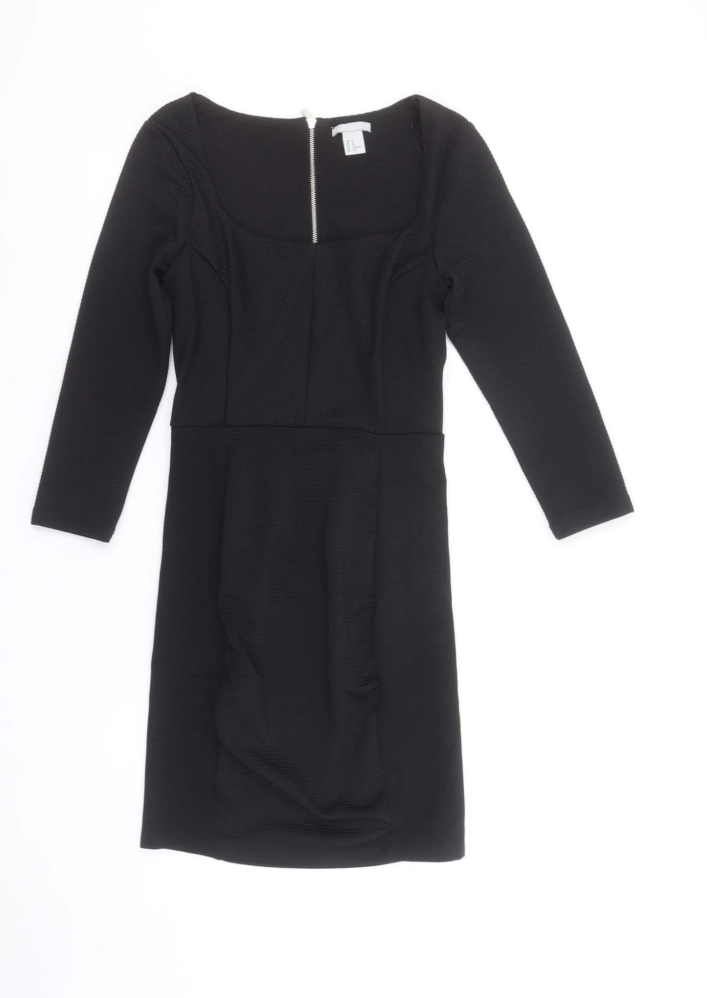 H&M Women Black XS Bodycon Knee Length Long Sleeve Dress