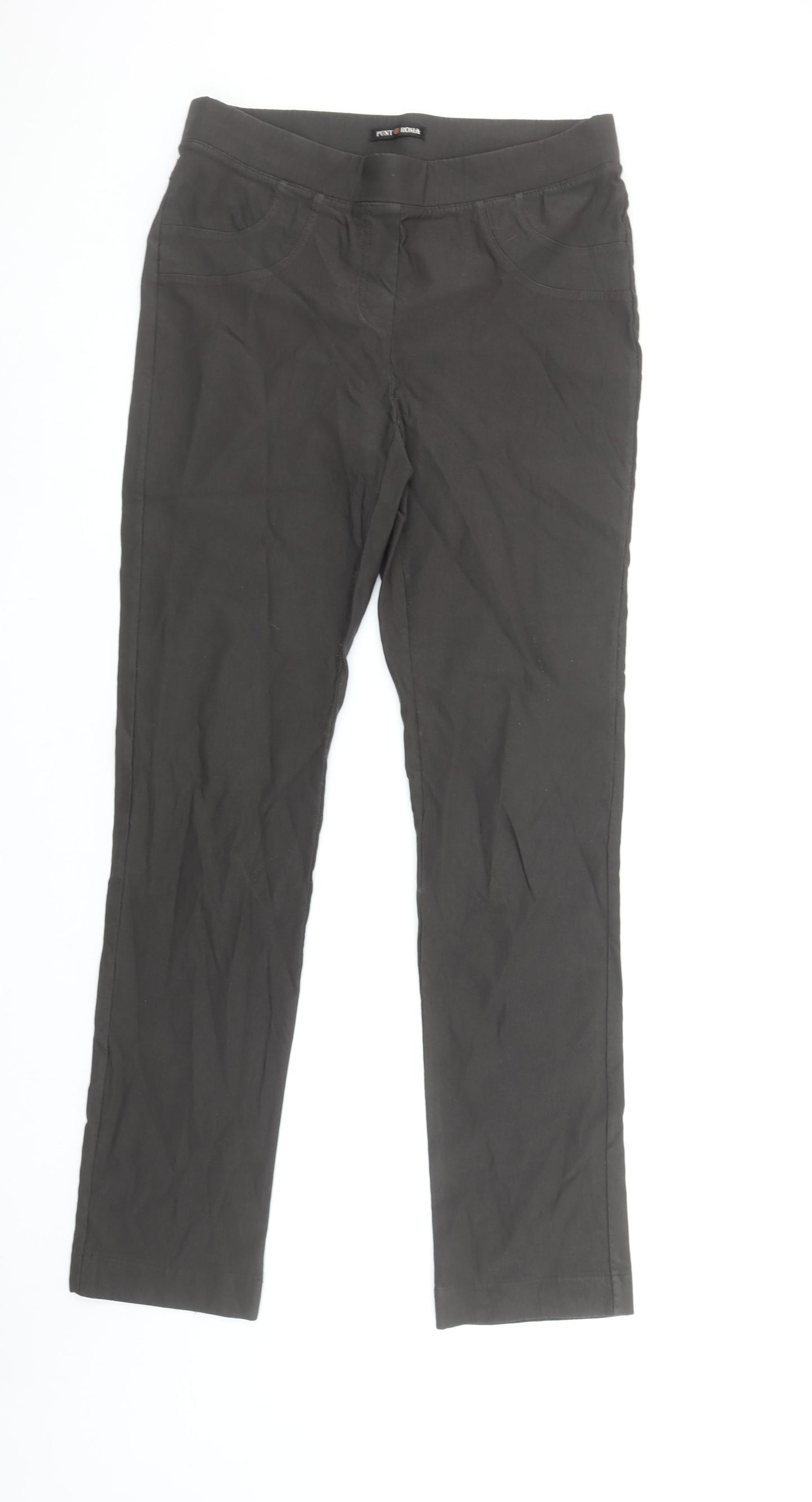 Punt Roma Womens Brown Stretch Trousers Size M Straight Fit