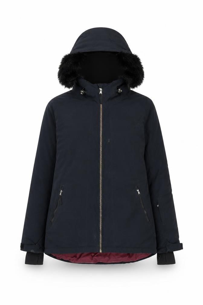 Crane Womens Black Fur Trim Hooded Parka Jacket Size 12