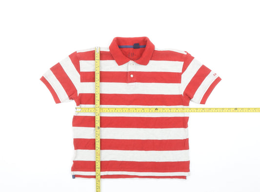 GAP Boys Red Striped Cotton Polo Shirt 7-8 Years Short Sleeve Classic Fit