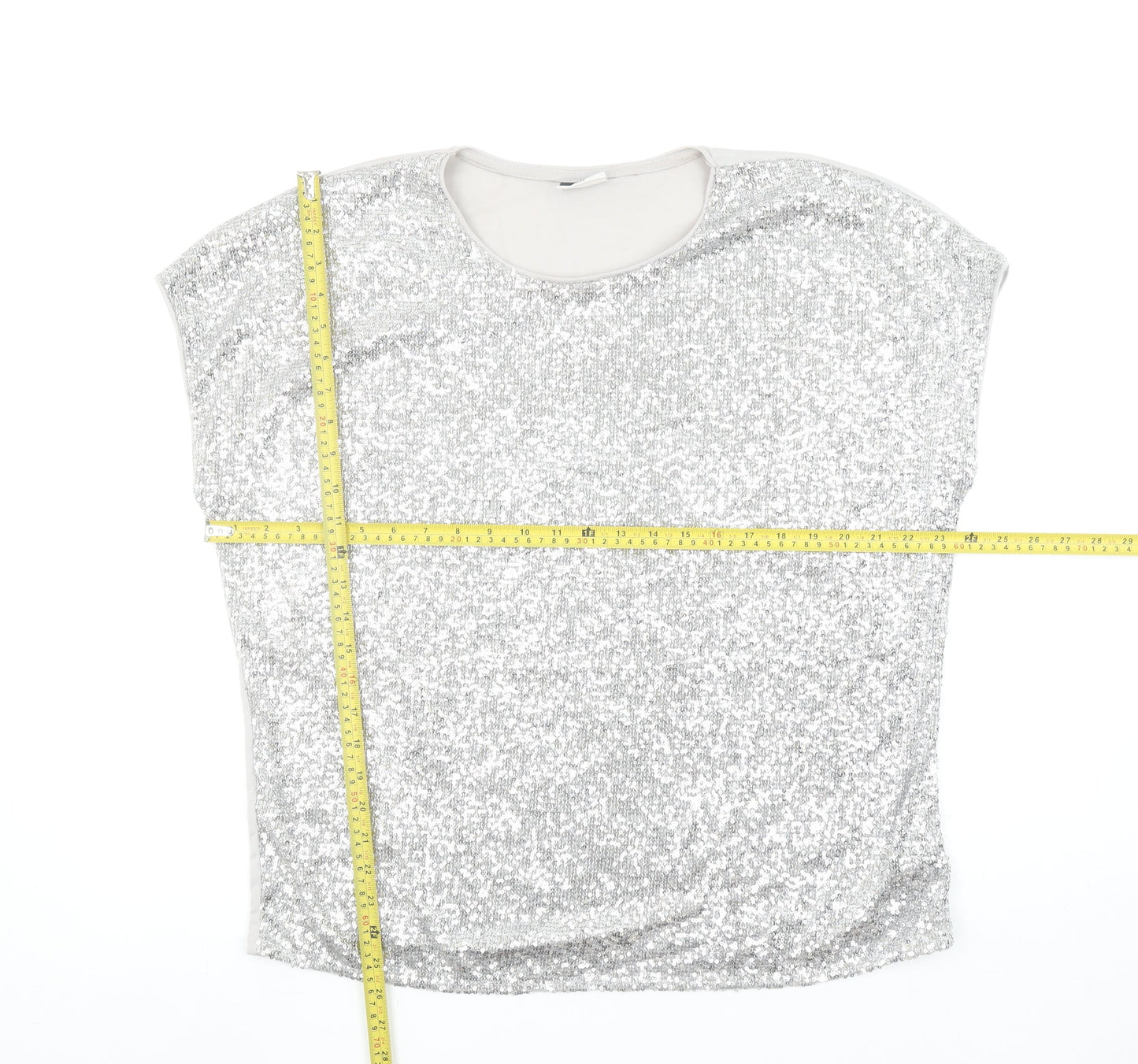 Beloved Women Silver Sequin Sleeveless T-Shirt 2XL