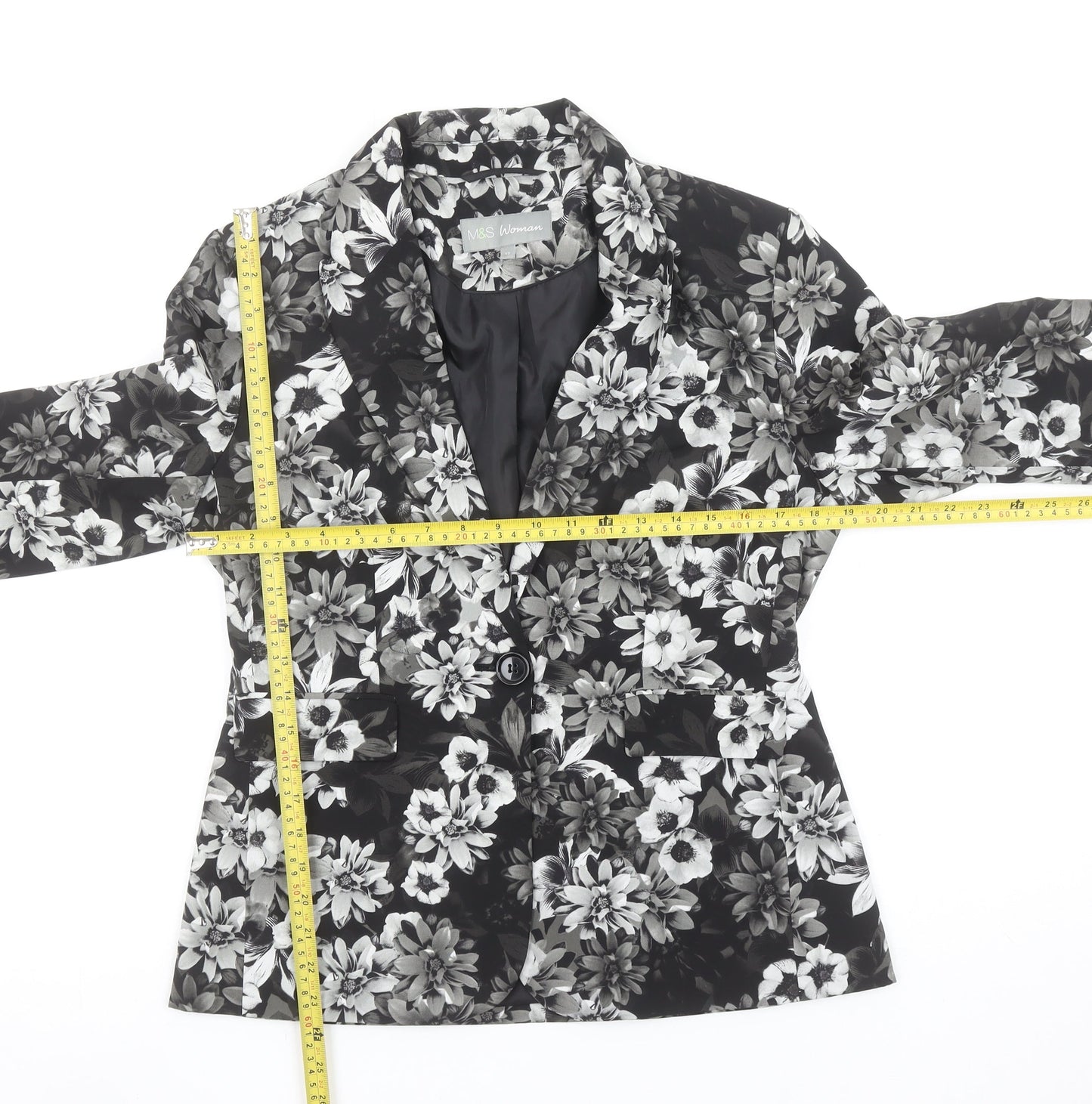 Marks and Spencer Women Grey Floral Blazer UK 12 Regular Fit Single Breasted