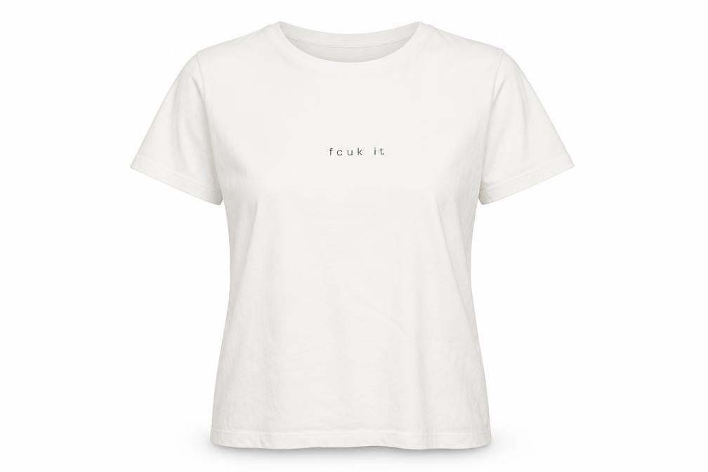 French Connection Women White L Basic Cotton T-Shirt Funny Print
