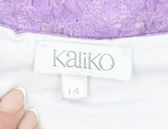 Kaliko Women Purple Lace Wrap Blouse Size 14 3/4 Sleeve