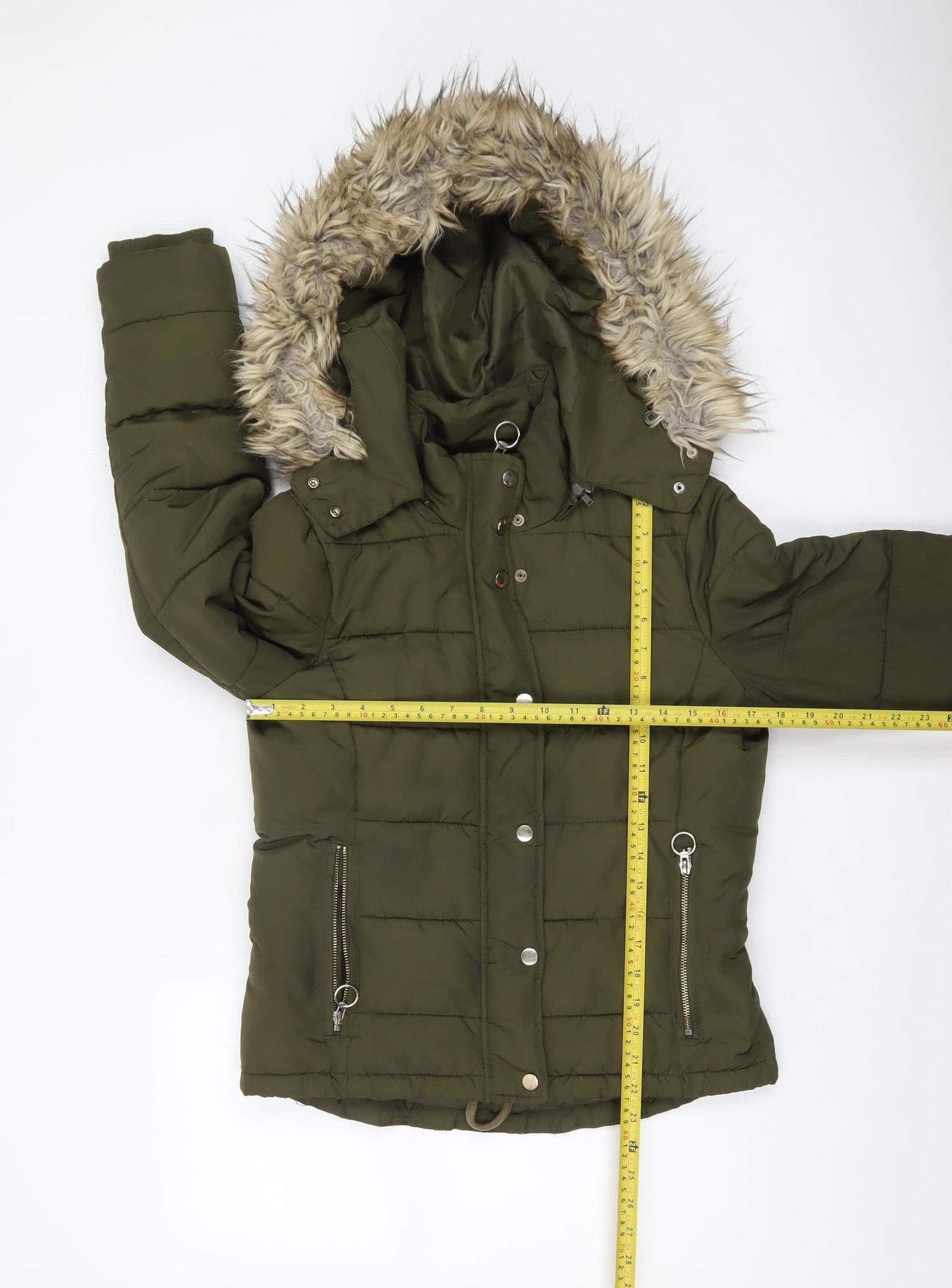 Topshop Women’s Green Faux Fur Hooded Puffer Jacket Size 10