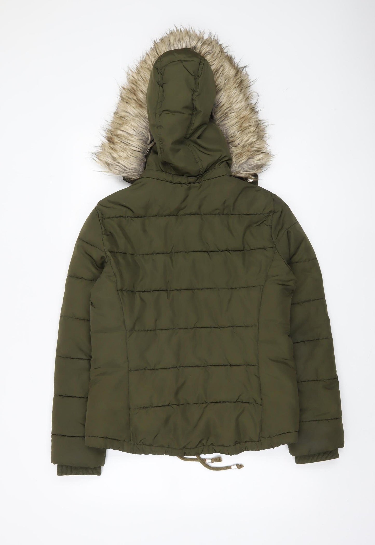 Topshop Women’s Green Faux Fur Hooded Puffer Jacket Size 10