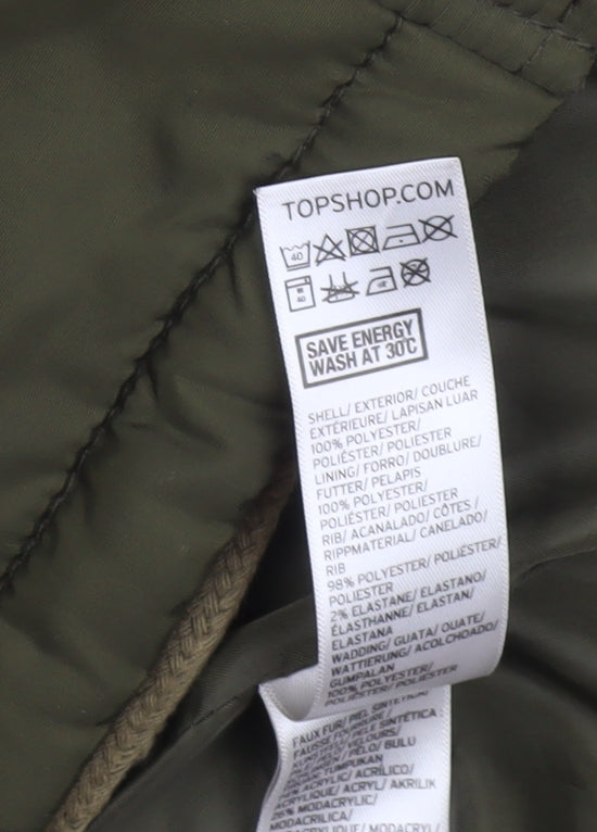 Topshop Women’s Green Faux Fur Hooded Puffer Jacket Size 10