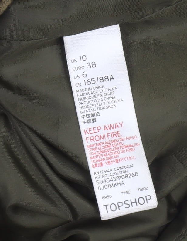 Topshop Women’s Green Faux Fur Hooded Puffer Jacket Size 10