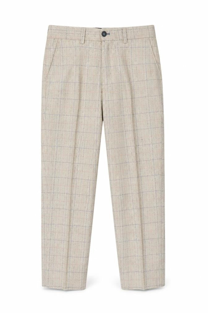 Marc Darcy Boys Beige Check Tweed Slim Fit Chino Trousers 10 Years