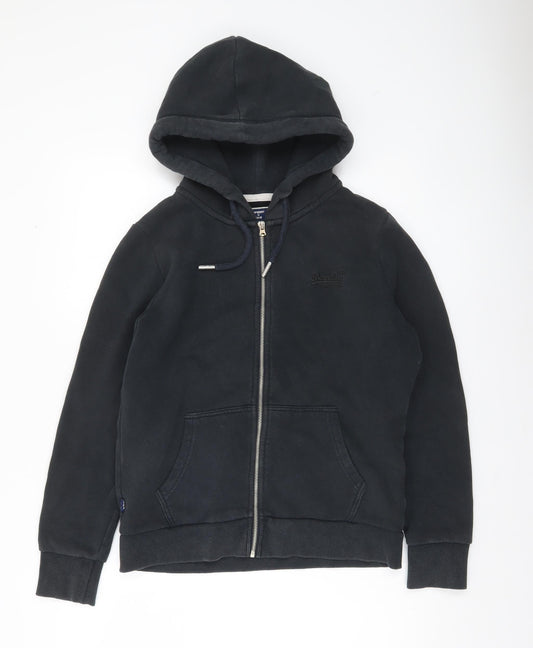 Superdry Womens Black Full Zip Hoodie Size 14 Cotton Blend