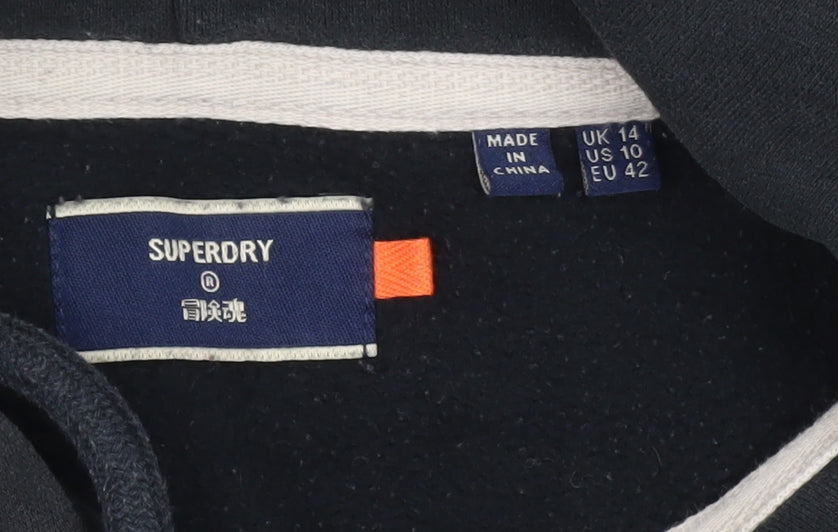 Superdry Womens Black Full Zip Hoodie Size 14 Cotton Blend