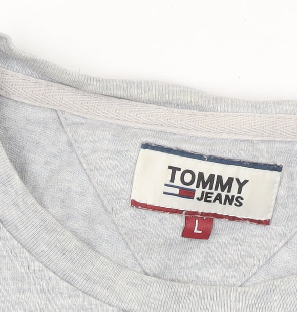Tommy Jeans Men's Grey L Regular Fit Cotton Crew Neck T-Shirt