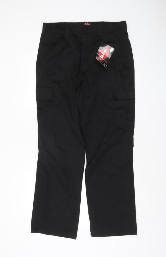 Lee Cooper Mens Black Cargo Workwear Trousers 32R Polyester Cotton Blend
