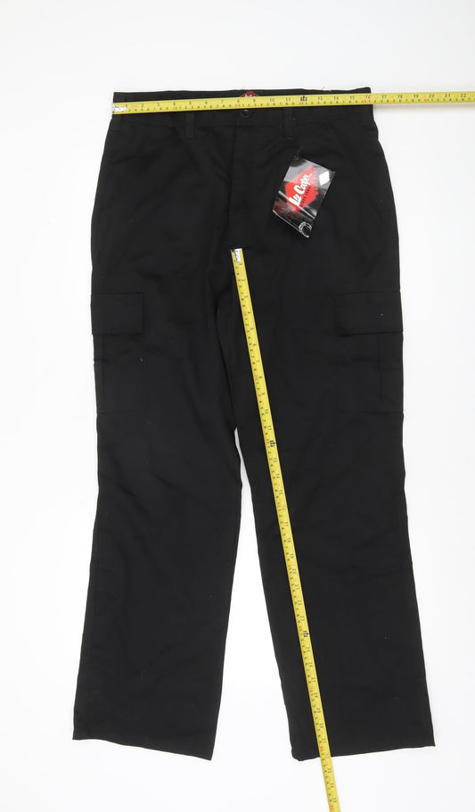 Lee Cooper Mens Black Cargo Workwear Trousers 32R Polyester Cotton Blend