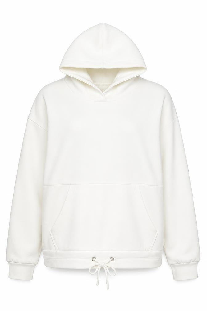 Front view of Dunnes Women Cream Pullover Hoodie M Relaxed Fit