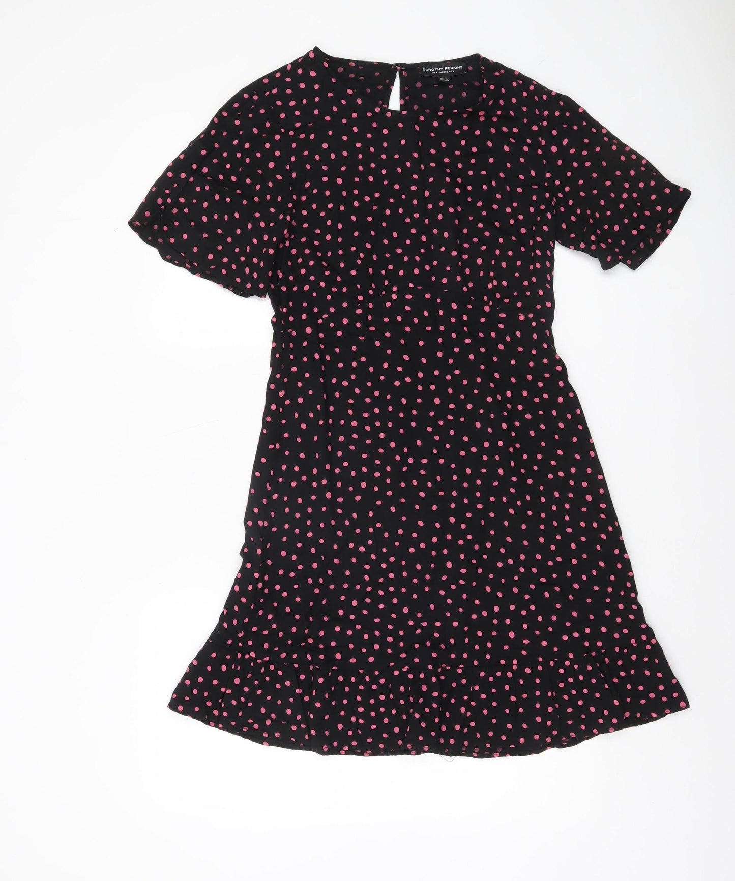 Dorothy Perkins Women Black Pink Polka Dot Fit & Flare Dress Size 8