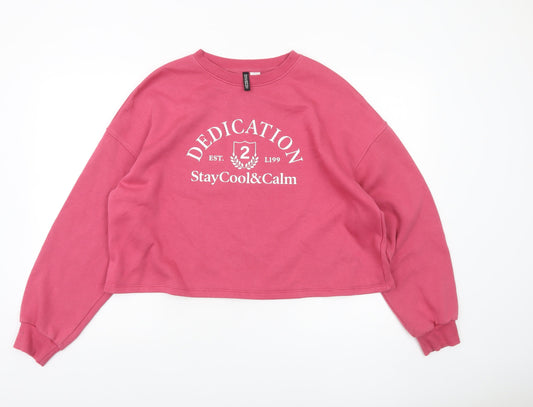 H&M Divided Women’s Pink Pullover Sweatshirt L Crew Neck Long Sleeve