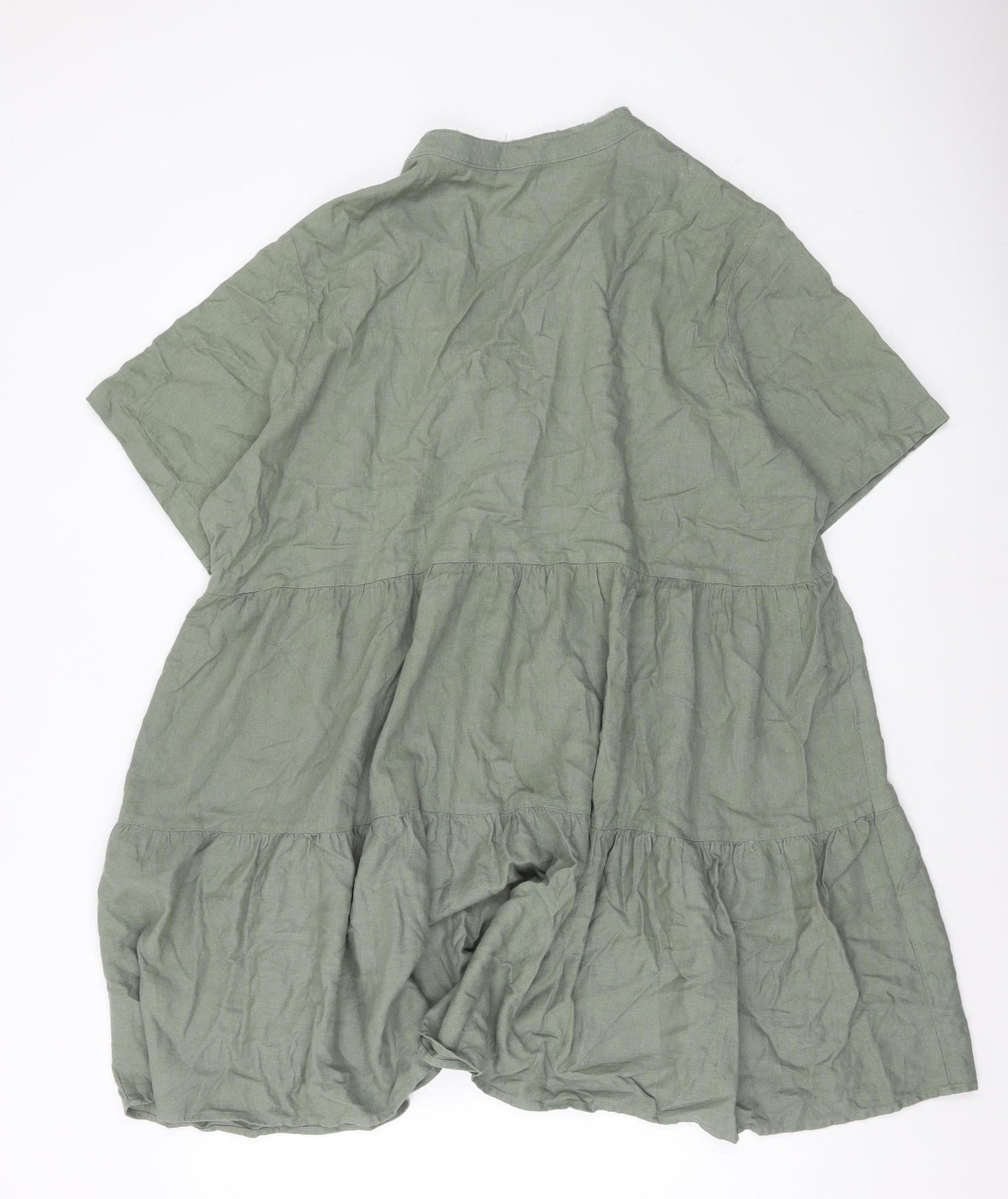 Dunnes Women’s Green Linen Blend Knee Length A-Line Dress XL