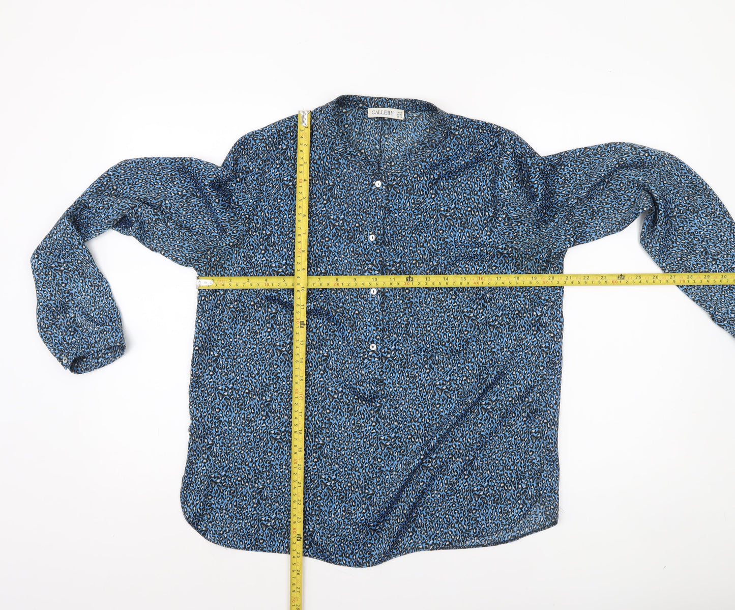 Gallery Women’s Blue Animal Print Long Sleeve Blouse Size 12