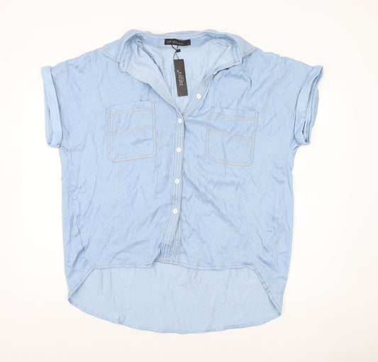 Zanzea Womens Blue Collared Short Sleeve Button-Up Shirt XL Relaxed Fit
