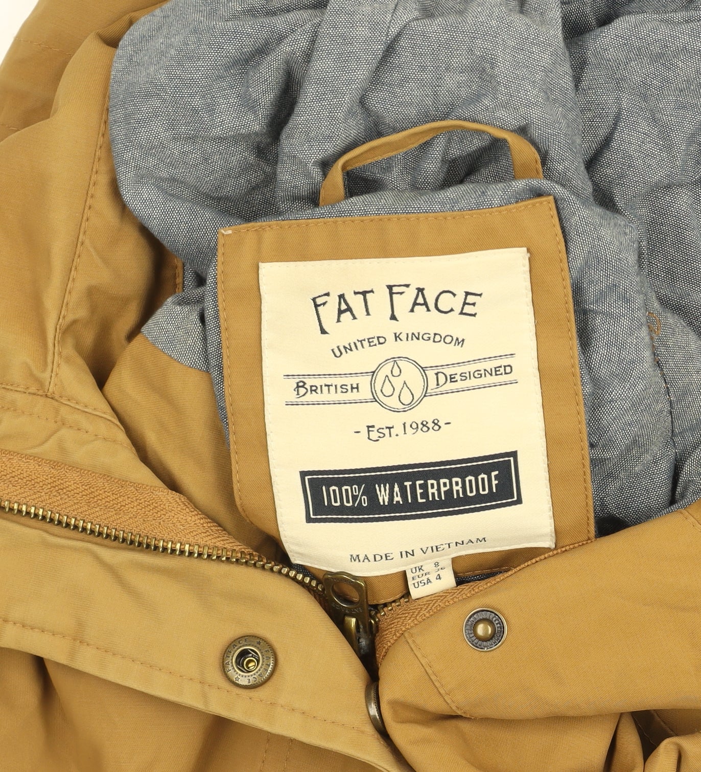 Womens UK Size 8 Regular FatFace Brown Cotton Blend Jacket