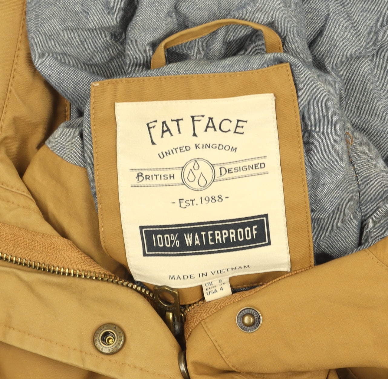Womens UK Size 8 Regular FatFace Brown Cotton Blend Jacket