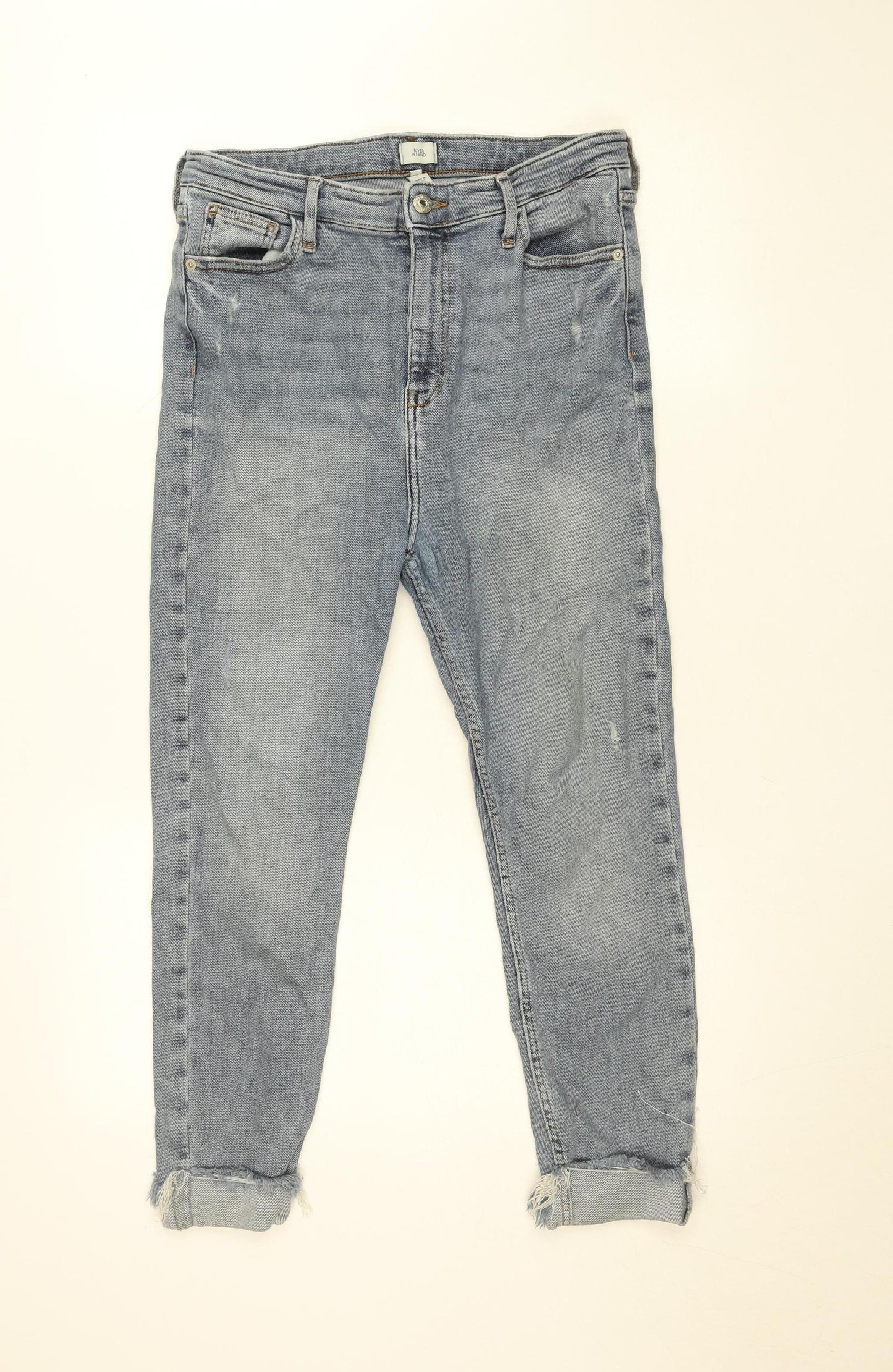 River Island Women's Blue Light Wash Distressed Ankle Slim Jeans Size 8