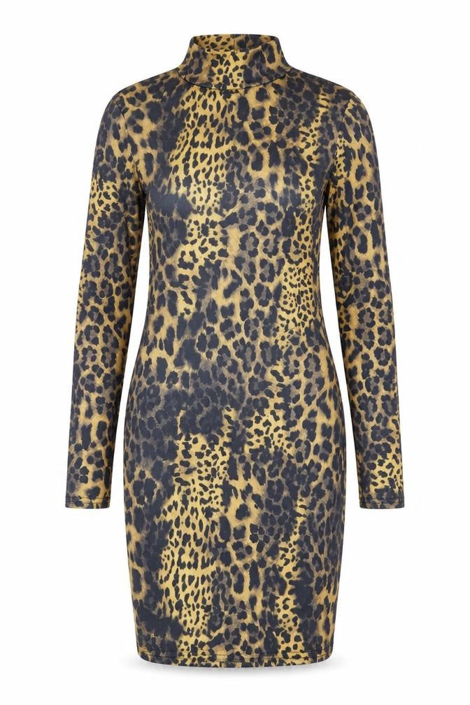 Boohoo Women’s Brown Leopard Print Bodycon Dress Size 6 Long Sleeve