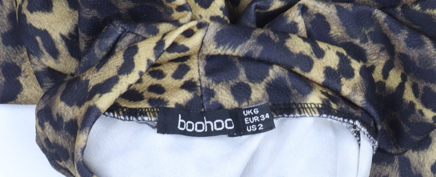 Boohoo Women’s Brown Leopard Print Bodycon Dress Size 6 Long Sleeve