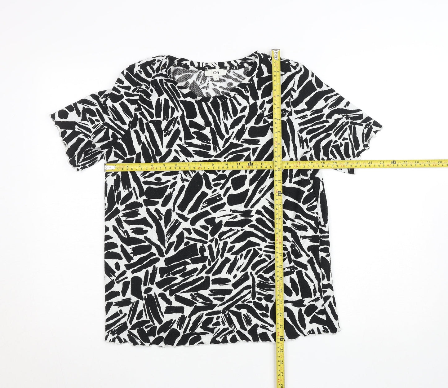 C&A Women's Black Animal Print Short Sleeve Jersey T-Shirt M