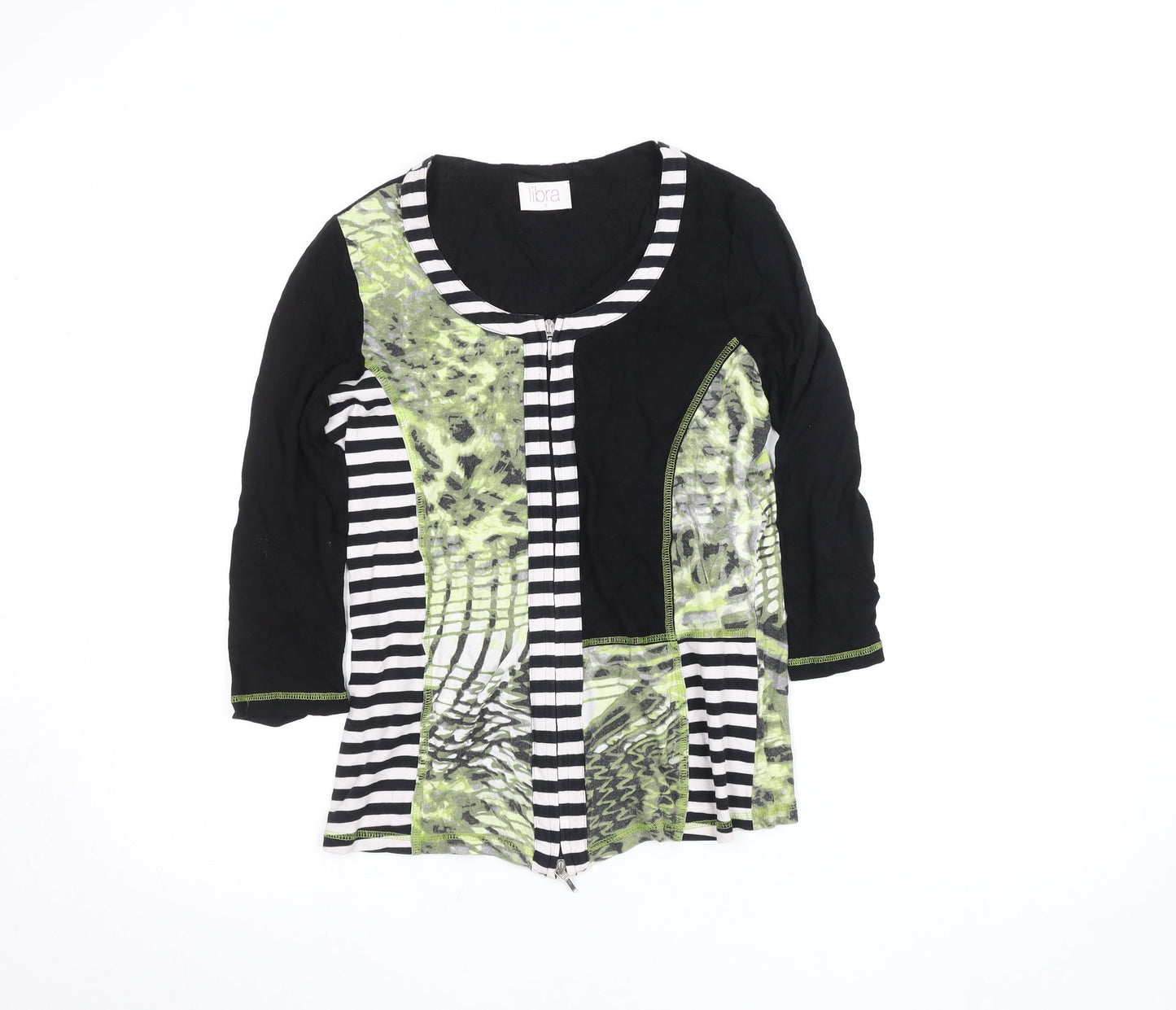 Libra Womens Multicoloured Tunic Blouse S Cotton Zip 3/4 Sleeve Top