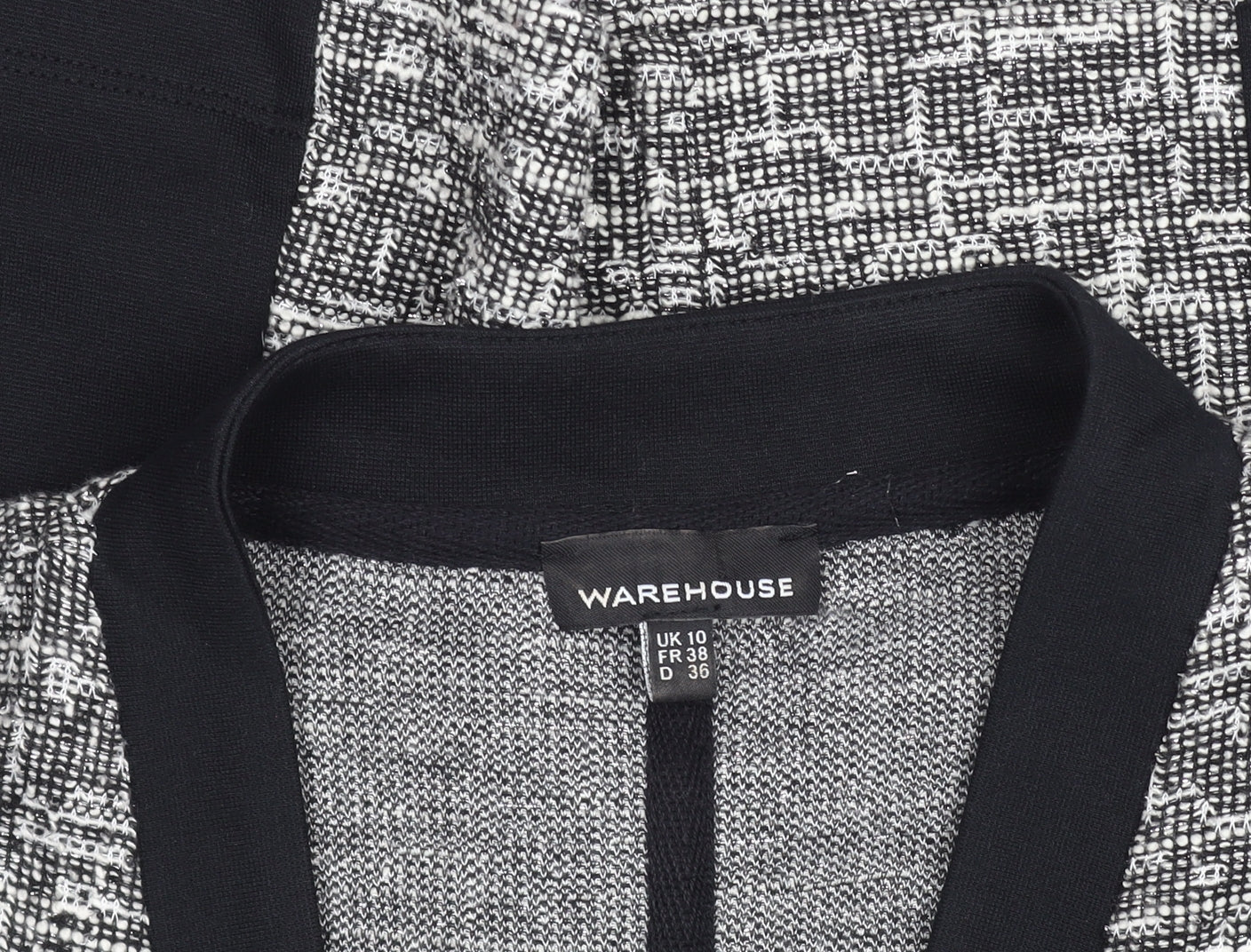 Warehouse Women’s Black Tweed Open Blazer Jacket Size 10