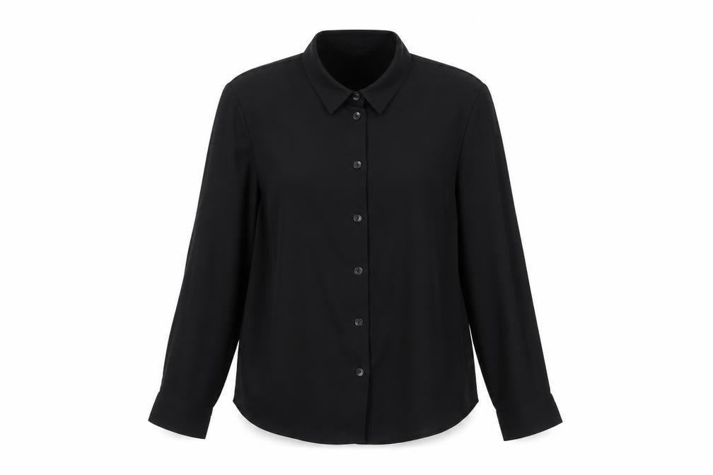 New Womens Look Petite Black Long Sleeve Button-Up Blouse Size 4