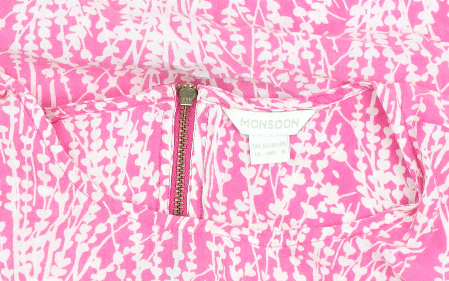 Monsoon Women’s Pink Floral Ruffle Cotton Blouse Size 12