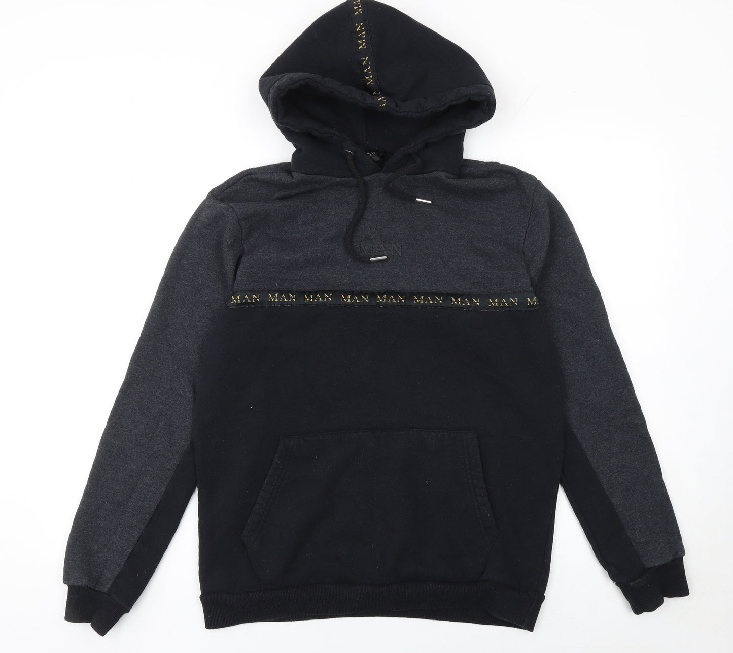 boohooMAN Men's Black Hoodie M Pullover Logo Hooded Sweatshirt
