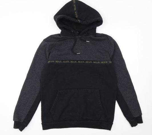 boohooMAN Men's Black Hoodie M Pullover Logo Hooded Sweatshirt
